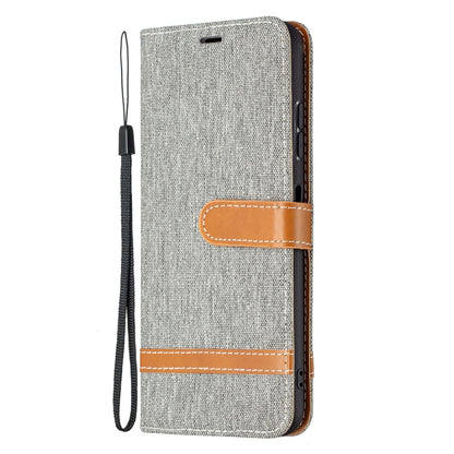 For Samsung Galaxy A22 5G Color Matching Denim Texture Horizontal Flip Leather Case with Holder & Card Slots & Wallet & Lanyard(Gray) by buy2fix
