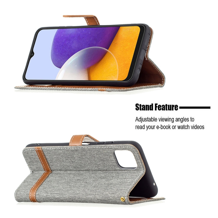 For Samsung Galaxy A22 5G Color Matching Denim Texture Horizontal Flip Leather Case with Holder & Card Slots & Wallet & Lanyard(Gray) by buy2fix