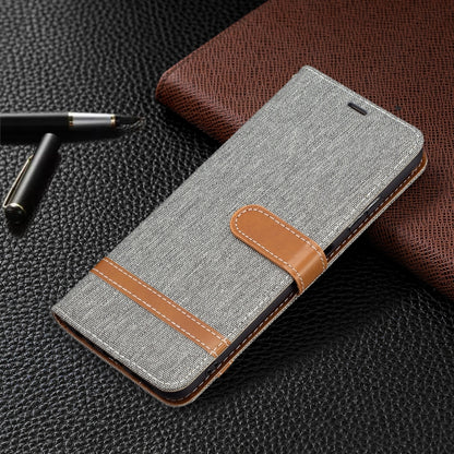 For Samsung Galaxy A22 5G Color Matching Denim Texture Horizontal Flip Leather Case with Holder & Card Slots & Wallet & Lanyard(Gray) by buy2fix