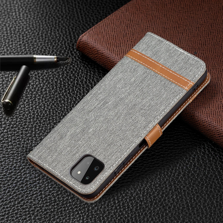 For Samsung Galaxy A22 5G Color Matching Denim Texture Horizontal Flip Leather Case with Holder & Card Slots & Wallet & Lanyard(Gray) by buy2fix