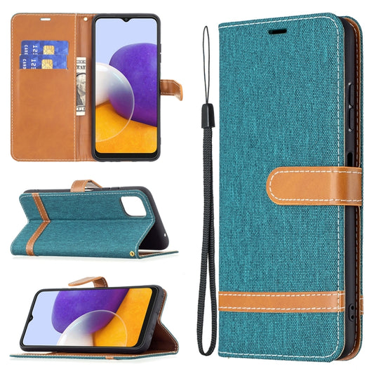 For Samsung Galaxy A22 5G Color Matching Denim Texture Horizontal Flip Leather Case with Holder & Card Slots & Wallet & Lanyard(Green) - Galaxy Phone Cases by buy2fix | Online Shopping UK | buy2fix