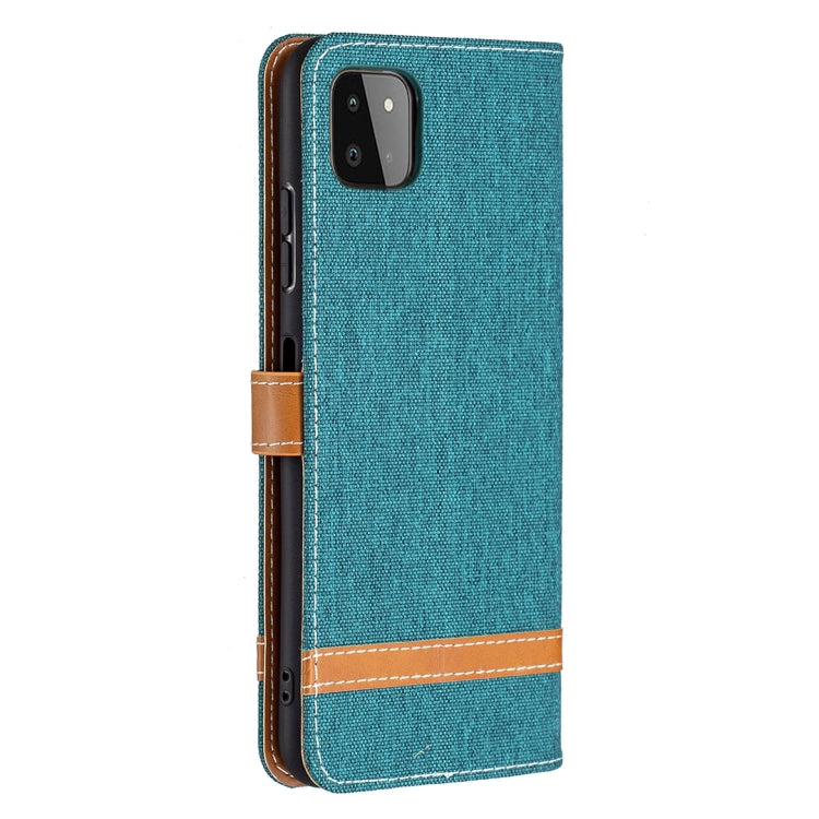 For Samsung Galaxy A22 5G Color Matching Denim Texture Horizontal Flip Leather Case with Holder & Card Slots & Wallet & Lanyard(Green) - Galaxy Phone Cases by buy2fix | Online Shopping UK | buy2fix