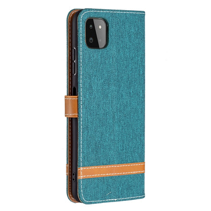 For Samsung Galaxy A22 5G Color Matching Denim Texture Horizontal Flip Leather Case with Holder & Card Slots & Wallet & Lanyard(Green) - Galaxy Phone Cases by buy2fix | Online Shopping UK | buy2fix