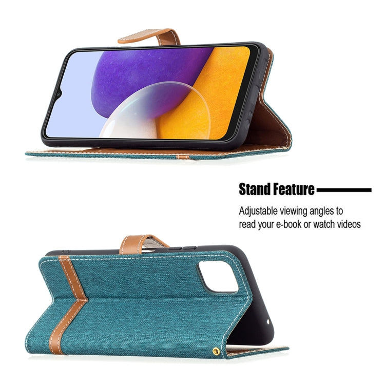 For Samsung Galaxy A22 5G Color Matching Denim Texture Horizontal Flip Leather Case with Holder & Card Slots & Wallet & Lanyard(Green) - Galaxy Phone Cases by buy2fix | Online Shopping UK | buy2fix