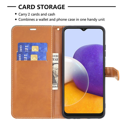 For Samsung Galaxy A22 5G Color Matching Denim Texture Horizontal Flip Leather Case with Holder & Card Slots & Wallet & Lanyard(Green) - Galaxy Phone Cases by buy2fix | Online Shopping UK | buy2fix