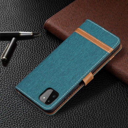 For Samsung Galaxy A22 5G Color Matching Denim Texture Horizontal Flip Leather Case with Holder & Card Slots & Wallet & Lanyard(Green) - Galaxy Phone Cases by buy2fix | Online Shopping UK | buy2fix