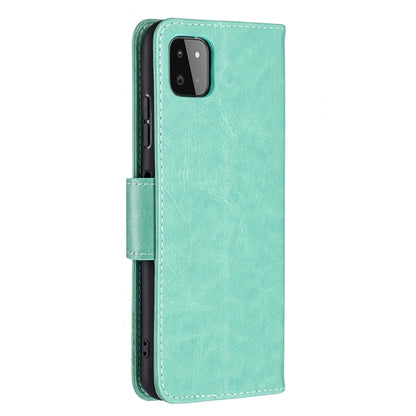 For Samsung Galaxy A22 5G Embossing Two Butterflies Pattern Horizontal Flip PU Leather Case with Holder & Card Slot & Wallet & Lanyard(Green) by buy2fix