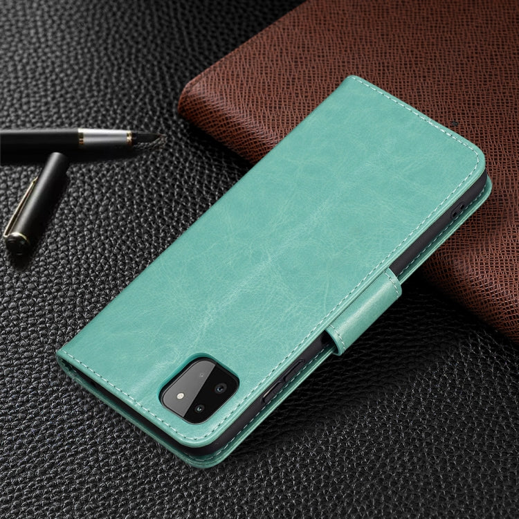 For Samsung Galaxy A22 5G Embossing Two Butterflies Pattern Horizontal Flip PU Leather Case with Holder & Card Slot & Wallet & Lanyard(Green) by buy2fix