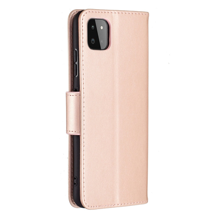 For Samsung Galaxy A22 5G Embossing Two Butterflies Pattern Horizontal Flip PU Leather Case with Holder & Card Slot & Wallet & Lanyard(Rose Gold) by buy2fix