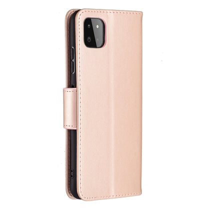 For Samsung Galaxy A22 5G Embossing Two Butterflies Pattern Horizontal Flip PU Leather Case with Holder & Card Slot & Wallet & Lanyard(Rose Gold) by buy2fix