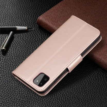 For Samsung Galaxy A22 5G Embossing Two Butterflies Pattern Horizontal Flip PU Leather Case with Holder & Card Slot & Wallet & Lanyard(Rose Gold) by buy2fix