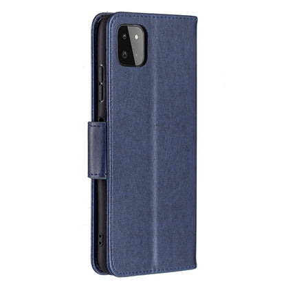 For Samsung Galaxy A22 5G Embossing Two Butterflies Pattern Horizontal Flip PU Leather Case with Holder & Card Slot & Wallet & Lanyard(Blue) by buy2fix