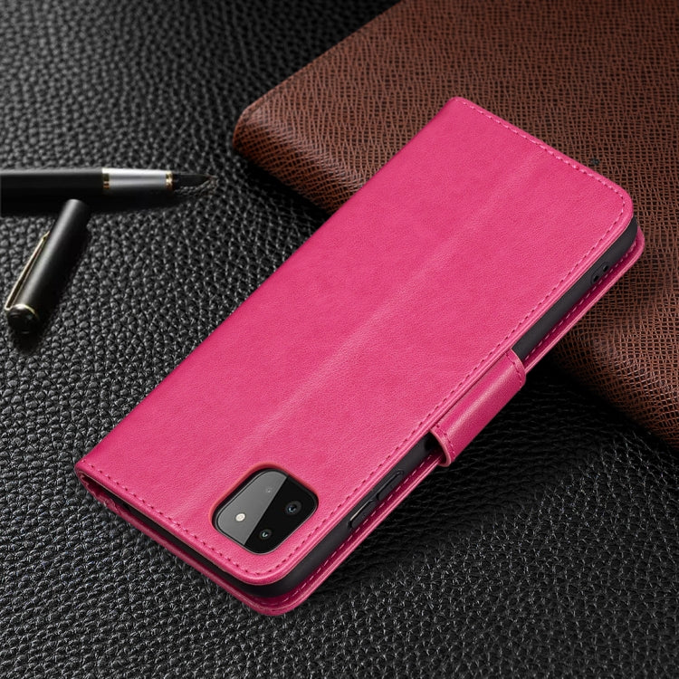 For Samsung Galaxy A22 5G Embossing Two Butterflies Pattern Horizontal Flip PU Leather Case with Holder & Card Slot & Wallet & Lanyard(Rose Red) by buy2fix