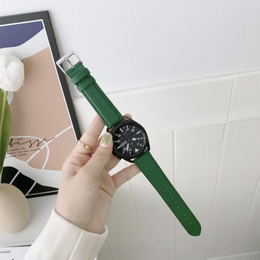 For Samsung Galaxy Watch 3 41mm Sewing Litchi Texture Leather Watch Band(Green) - Watch Bands by buy2fix | Online Shopping UK | buy2fix