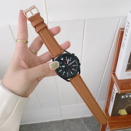 For Samsung Galaxy Watch 3 41mm Sewing Litchi Texture Leather Watch Band(Brown) - Watch Bands by buy2fix | Online Shopping UK | buy2fix