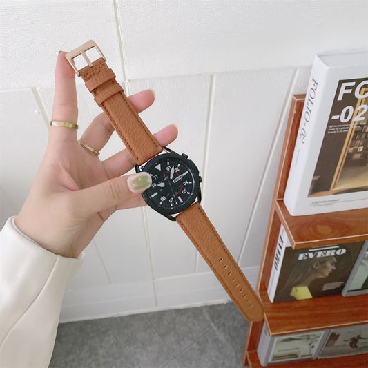 For Samsung Galaxy Watch 3 41mm Sewing Litchi Texture Leather Watch Band(Brown) - Watch Bands by buy2fix | Online Shopping UK | buy2fix