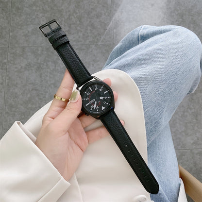 For Samsung Galaxy Watch Active2 40mm Sewing Litchi Texture Leather Watch Band(Black) - Watch Bands by buy2fix | Online Shopping UK | buy2fix