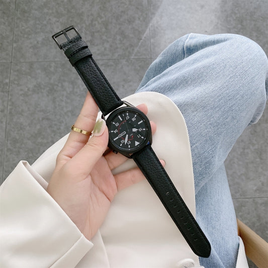 For Samsung Galaxy Watch Active2 40mm Sewing Litchi Texture Leather Watch Band(Black) - Watch Bands by buy2fix | Online Shopping UK | buy2fix