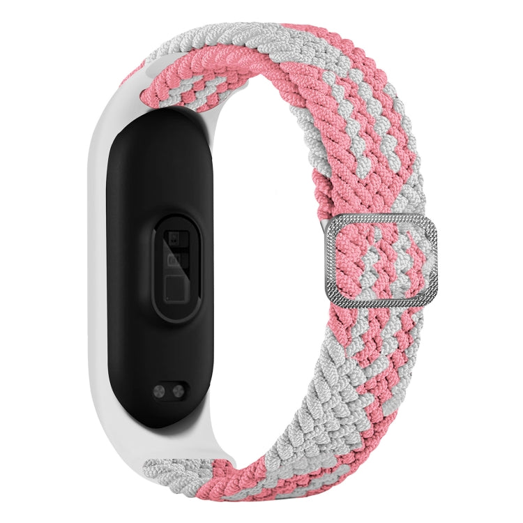 For Xiaomi Mi Band 6 / 5  / 4 / 3 Adjustable Nylon Braided Elasticity Watch Band(Pink White) - Watch Bands by buy2fix | Online Shopping UK | buy2fix