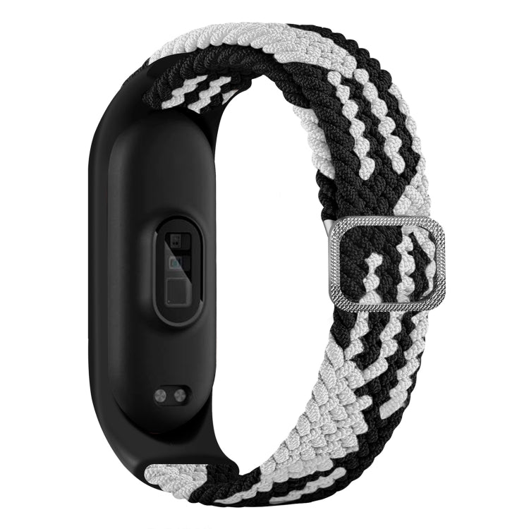 For Xiaomi Mi Band 6 / 5  / 4 / 3 Adjustable Nylon Braided Elasticity Watch Band(Black White) - Watch Bands by buy2fix | Online Shopping UK | buy2fix