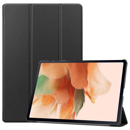 For Samsung Galaxy Tab S7 Lite T730 / T735 / Tab S7 FE T736 Custer Texture Horizontal Flip Leather Case with Three-folding Holder & Sleep / Wake-up Function(Black) - Other Galaxy Tab PC by buy2fix | Online Shopping UK | buy2fix