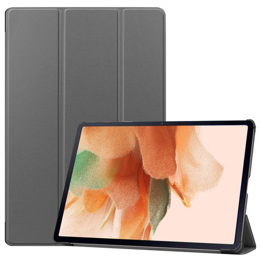 For Samsung Galaxy Tab S7 Lite T730 / T735 / Tab S7 FE T736 Custer Texture Horizontal Flip Leather Case with Three-folding Holder & Sleep / Wake-up Function(Grey) - Other Galaxy Tab PC by buy2fix | Online Shopping UK | buy2fix