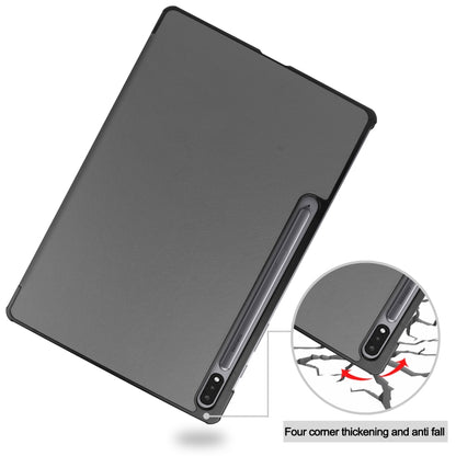 For Samsung Galaxy Tab S7 Lite T730 / T735 / Tab S7 FE T736 Custer Texture Horizontal Flip Leather Case with Three-folding Holder & Sleep / Wake-up Function(Grey) - Other Galaxy Tab PC by buy2fix | Online Shopping UK | buy2fix