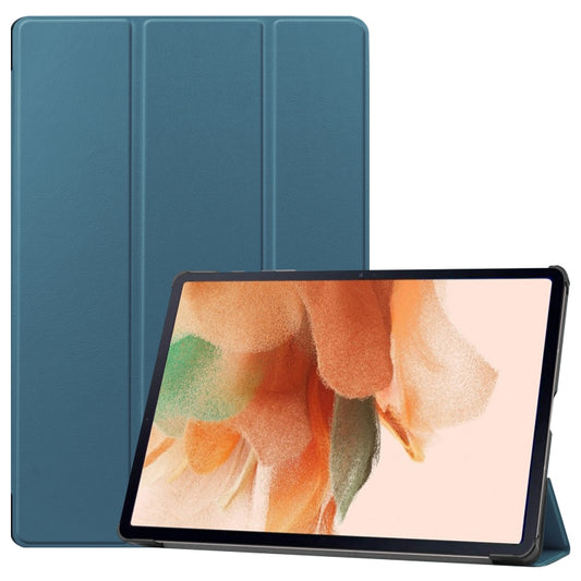 For Samsung Galaxy Tab S7 Lite T730 / T735 / Tab S7 FE T736 Custer Texture Horizontal Flip Leather Case with Three-folding Holder & Sleep / Wake-up Function(Dark Green) - Other Galaxy Tab PC by buy2fix | Online Shopping UK | buy2fix