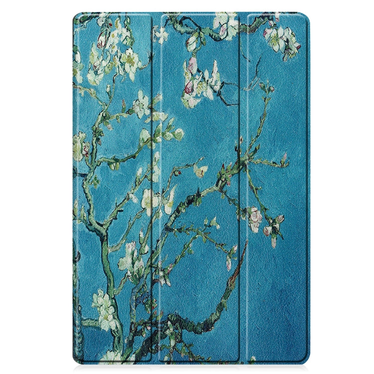 For Samsung Galaxy Tab S7 Lite T730 / T735 / Tab S7 FE T736 Custer Painted PU Leather Case with Sleep / Wake-up Function & 3-Fold Holder(Apricot Blossom) - Other Galaxy Tab PC by buy2fix | Online Shopping UK | buy2fix