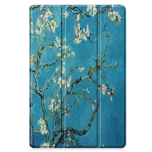 For Samsung Galaxy Tab S7 Lite T730 / T735 / Tab S7 FE T736 Custer Painted PU Leather Case with Sleep / Wake-up Function & 3-Fold Holder(Apricot Blossom) - Other Galaxy Tab PC by buy2fix | Online Shopping UK | buy2fix