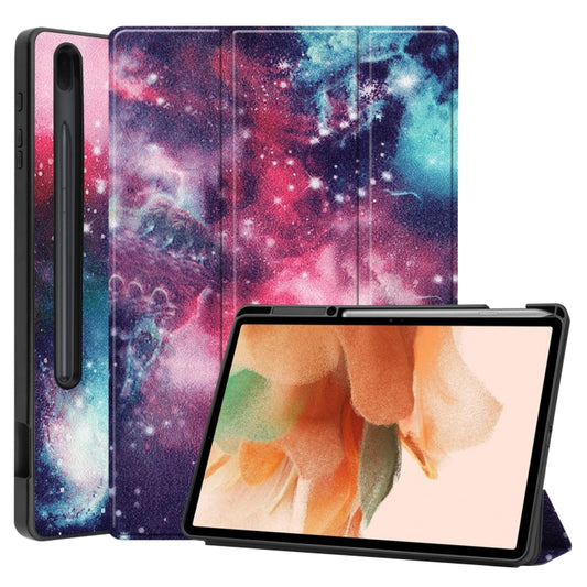 For Samsung Galaxy Tab S7 Lite T730 / T735 / Tab S7 FE T736 Custer Painted TPU Smart Tablet Leather Case with Sleep / Wake-up Function & 3-Fold Holder & Pen Slot(Galaxy Nebula) - Other Galaxy Tab PC by buy2fix | Online Shopping UK | buy2fix