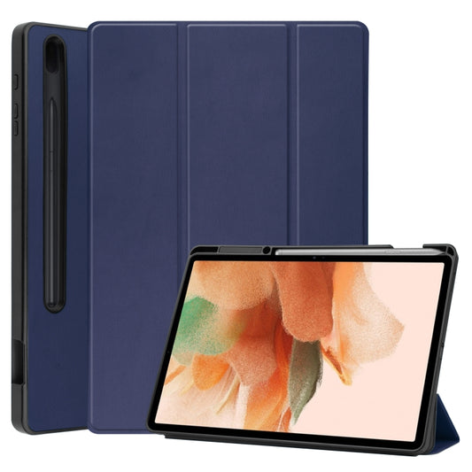 For Samsung Galaxy Tab S7 Lite T730 / T735 / Tab S7 FE T736 Custer Pattern Pure Color TPU Smart Tablet Holster with Sleep Function & 3-Fold Holder & Pen Slot(Blue) - Other Galaxy Tab PC by buy2fix | Online Shopping UK | buy2fix