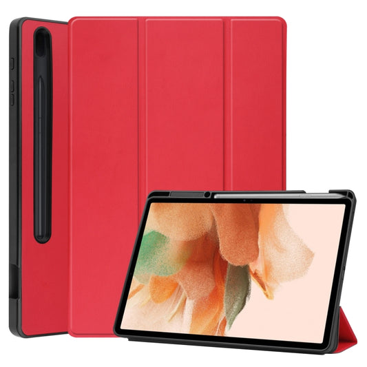 For Samsung Galaxy Tab S7 Lite T730 / T735 / Tab S7 FE T736 Custer Pattern Pure Color TPU Smart Tablet Holster with Sleep Function & 3-Fold Holder & Pen Slot(Red) - Other Galaxy Tab PC by buy2fix | Online Shopping UK | buy2fix
