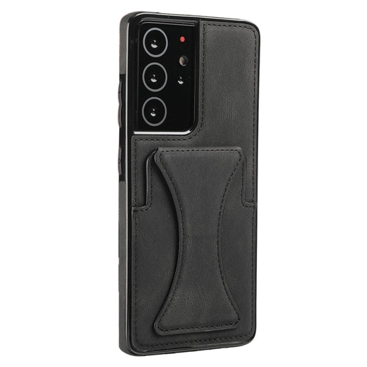 For Samsung Galaxy S21 Ultra 5G Ultra-thin Shockproof Protective Case with Holder(Black) - Galaxy S21 Ultra 5G Cases by buy2fix | Online Shopping UK | buy2fix
