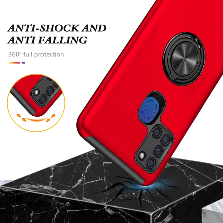 For Samsung Galaxy A21s PC + TPU Shockproof Magnetic Protective Case with Invisible Ring Holder(Red) by buy2fix