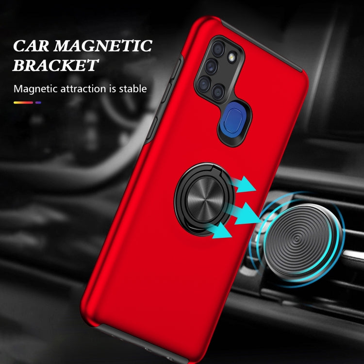 For Samsung Galaxy A21s PC + TPU Shockproof Magnetic Protective Case with Invisible Ring Holder(Red) by buy2fix