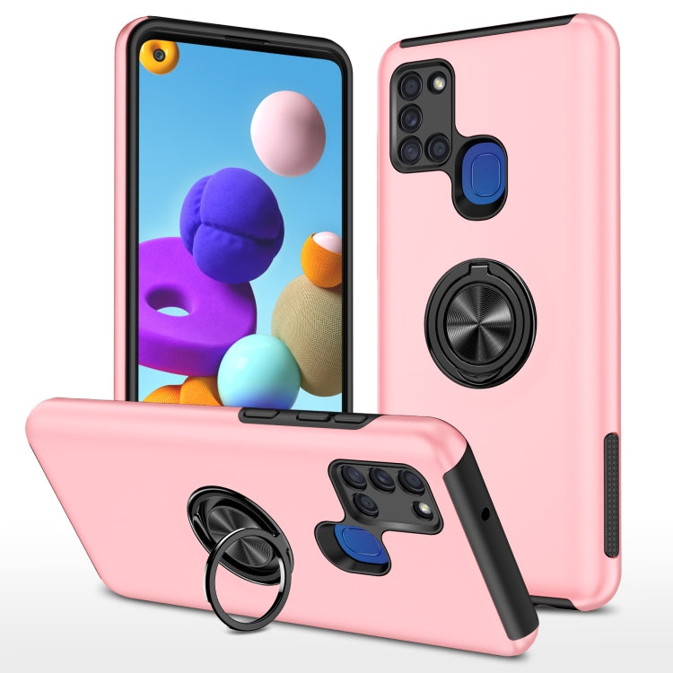 For Samsung Galaxy A21s PC + TPU Shockproof Magnetic Protective Case with Invisible Ring Holder(Rose Gold) by buy2fix