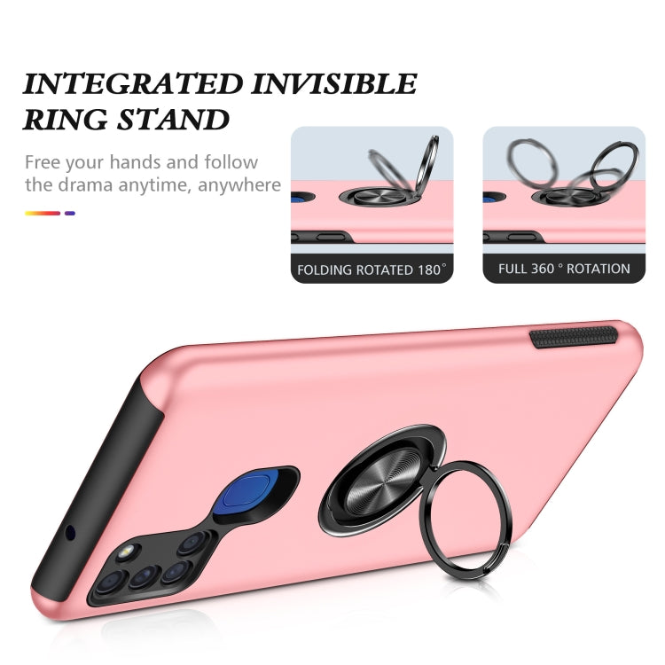 For Samsung Galaxy A21s PC + TPU Shockproof Magnetic Protective Case with Invisible Ring Holder(Rose Gold) by buy2fix