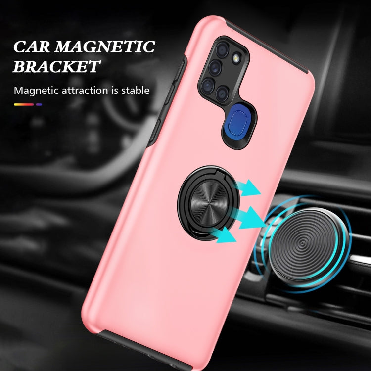 For Samsung Galaxy A21s PC + TPU Shockproof Magnetic Protective Case with Invisible Ring Holder(Rose Gold) by buy2fix
