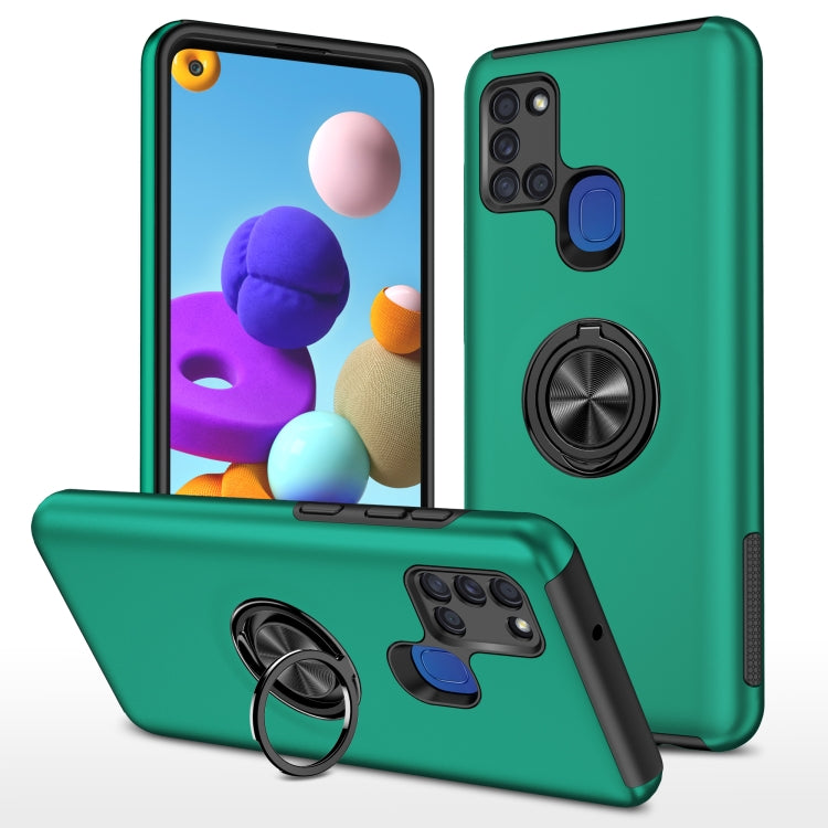 For Samsung Galaxy A21s PC + TPU Shockproof Magnetic Protective Case with Invisible Ring Holder(Dark Green) by buy2fix