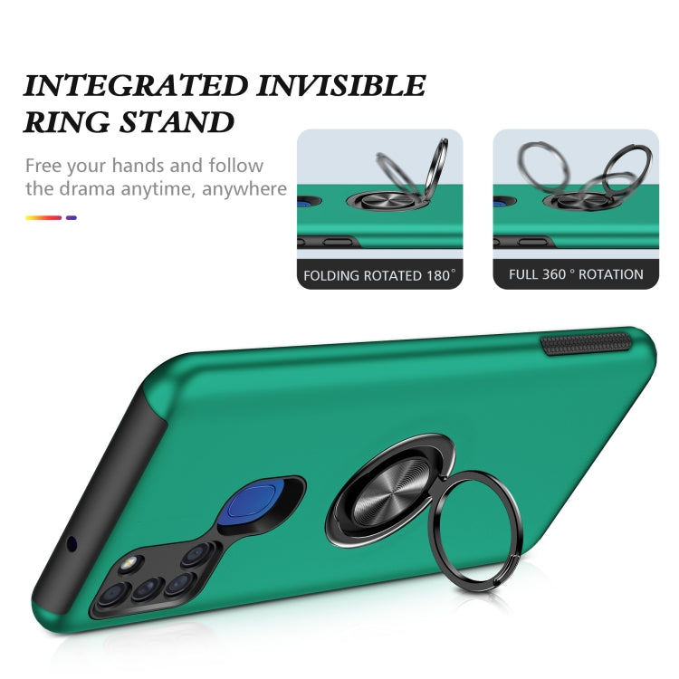 For Samsung Galaxy A21s PC + TPU Shockproof Magnetic Protective Case with Invisible Ring Holder(Dark Green) by buy2fix