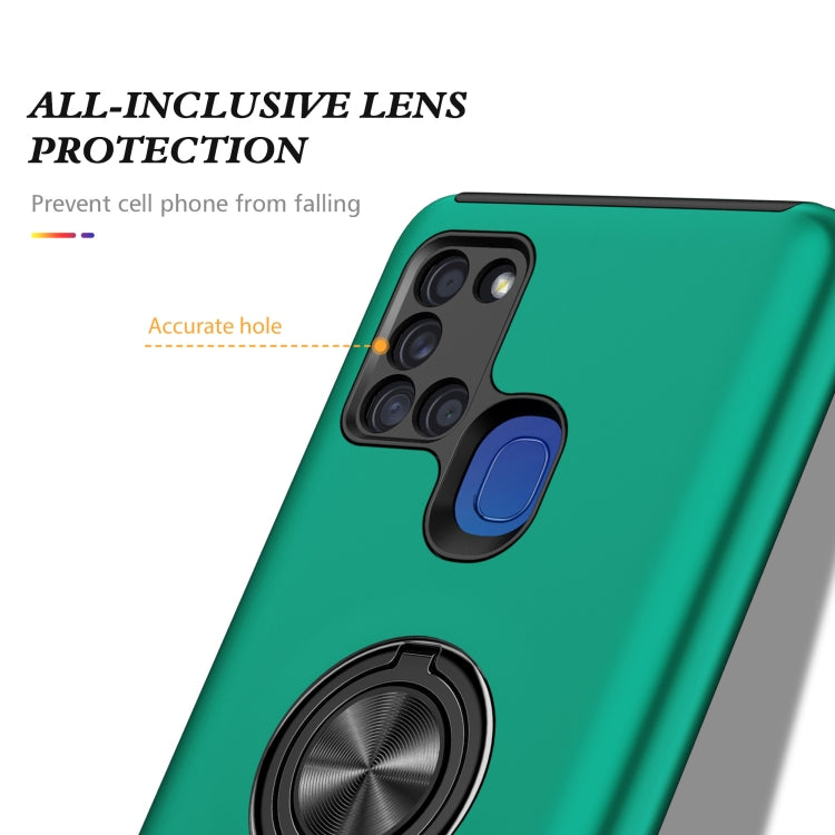 For Samsung Galaxy A21s PC + TPU Shockproof Magnetic Protective Case with Invisible Ring Holder(Dark Green) by buy2fix