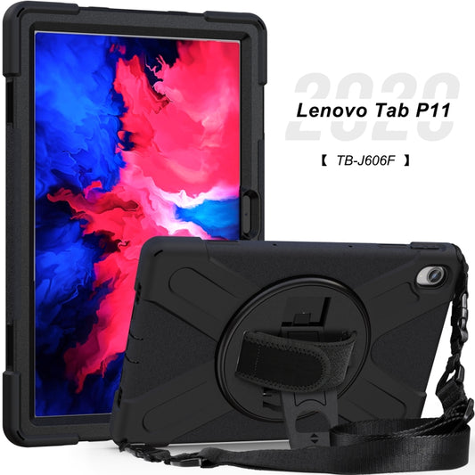 For Lenovo XiaoXin Pad 11 / Pad 11 Plus 2021 / Pad 2022 TB-J606F/J607F/J616F Shockproof Colorful Silicone + PC Protective Case with Holder & Hand Strap & Shoulder Strap(Black) - Lenovo by buy2fix | Online Shopping UK | buy2fix
