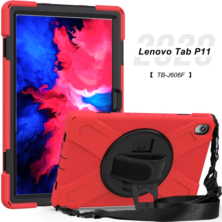 For Lenovo XiaoXin Pad 11 / Pad 11 Plus 2021 / Pad 2022 TB-J606F/J607F/J616F Shockproof Colorful Silicone + PC Protective Case with Holder & Hand Strap & Shoulder Strap(Red) - Lenovo by buy2fix | Online Shopping UK | buy2fix
