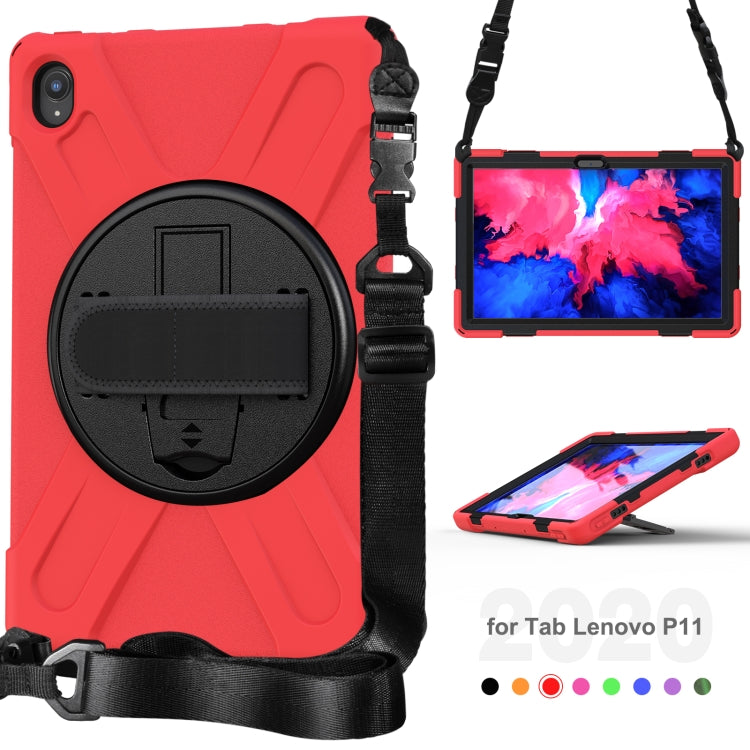 For Lenovo XiaoXin Pad 11 / Pad 11 Plus 2021 / Pad 2022 TB-J606F/J607F/J616F Shockproof Colorful Silicone + PC Protective Case with Holder & Hand Strap & Shoulder Strap(Red) - Lenovo by buy2fix | Online Shopping UK | buy2fix