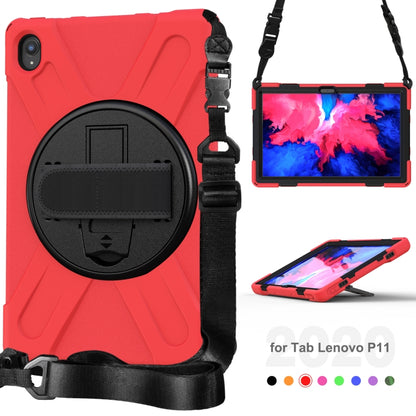 For Lenovo XiaoXin Pad 11 / Pad 11 Plus 2021 / Pad 2022 TB-J606F/J607F/J616F Shockproof Colorful Silicone + PC Protective Case with Holder & Hand Strap & Shoulder Strap(Red) - Lenovo by buy2fix | Online Shopping UK | buy2fix