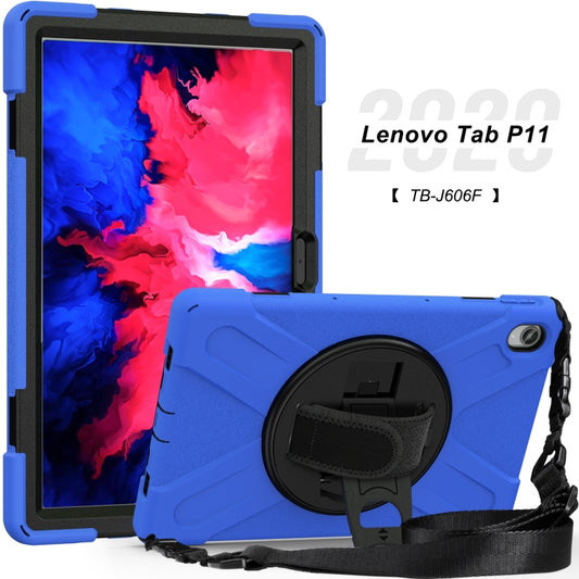 For Lenovo XiaoXin Pad 11 / Pad 11 Plus 2021 / Pad 2022 TB-J606F/J607F/J616F Shockproof Colorful Silicone + PC Protective Case with Holder & Hand Strap & Shoulder Strap(Blue) - Lenovo by buy2fix | Online Shopping UK | buy2fix