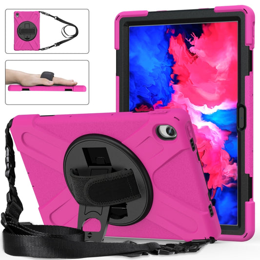 For Lenovo XiaoXin Pad 11 / Pad 11 Plus 2021 / Pad 2022 TB-J606F/J607F/J616F Shockproof Colorful Silicone + PC Protective Case with Holder & Hand Strap & Shoulder Strap(Rose Red) - Lenovo by buy2fix | Online Shopping UK | buy2fix