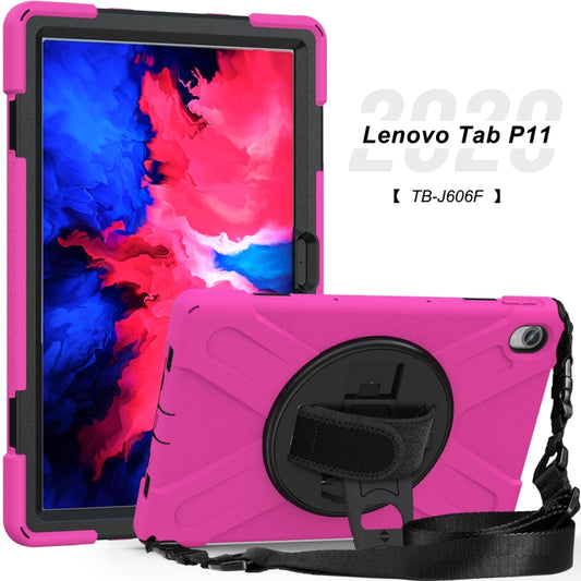 For Lenovo XiaoXin Pad 11 / Pad 11 Plus 2021 / Pad 2022 TB-J606F/J607F/J616F Shockproof Colorful Silicone + PC Protective Case with Holder & Hand Strap & Shoulder Strap(Rose Red) - Lenovo by buy2fix | Online Shopping UK | buy2fix