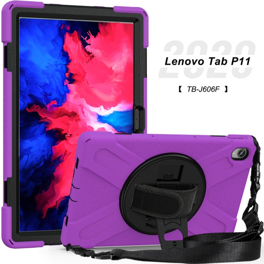 For Lenovo XiaoXin Pad 11 / Pad 11 Plus 2021 / Pad 2022 TB-J606F/J607F/J616F Shockproof Colorful Silicone + PC Protective Case with Holder & Hand Strap & Shoulder Strap(Purple) - Lenovo by buy2fix | Online Shopping UK | buy2fix